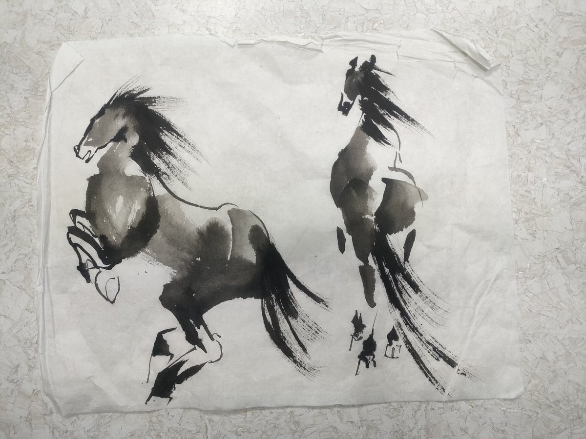 馬の模写。 水墨画。 劉生展先生「馬を描く」 より