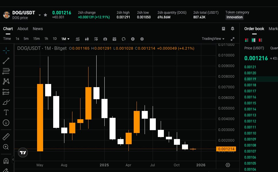 ATTENTION $DOG FAM, MONTHLY CANDLE FLIPS ORANGE AFTER SIX MONTHS DOWNTREND! I LIKE IT!
