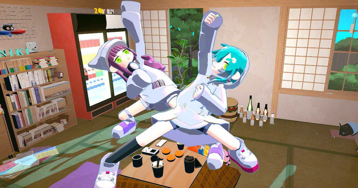 raku4ma's tweet photo. ニキさんがgoghのお部屋に今まで描いたイラストを飾ってくれた😭ありがとうｯ！しかもニキくんちゃんさんのアバターまで再現してくれたの感激すぎる泣
普段猫かぶってるから使わないエモート使いまくった！　手描きのKANI←かわいい🦀 https://t.co/s98qSJ4hVd