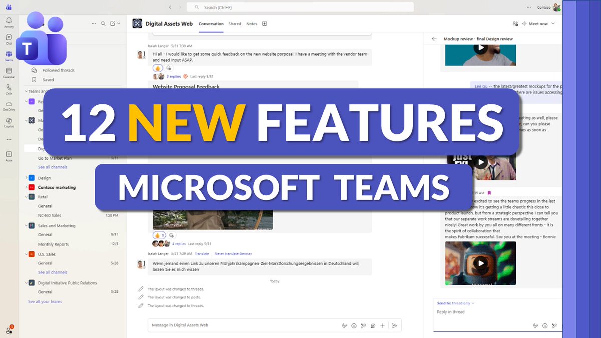A tutorial video 🎥 showing 12 new features in Microsoft Teams. Updates include:

🚩 Saved Messages and Saved Messages View
🧵 Threads in Channels
🌐 External Guest Improvements
📅 Useful Meetings Updates
➕ Lots more

Video link below 👇