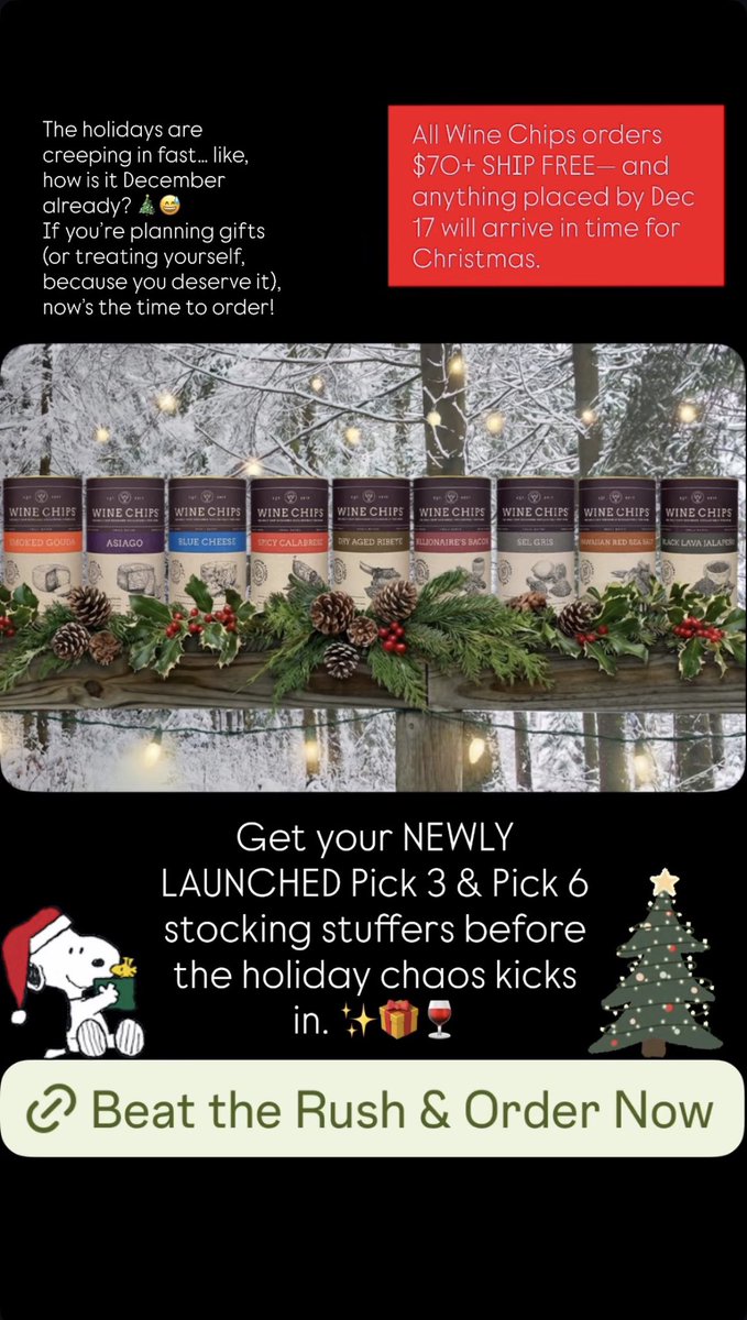 The holidays are creeping in 👀🎄 If you’re gifting (or spoiling yourself… no judgment), now’s the moment.
Order by Dec 17 for Christmas delivery + FREE shipping on $70+. Go get your Wine Chips before the holiday chaos hits. ✨🍷🛍️

winechips.com/collections
#Christmas2025 #wine