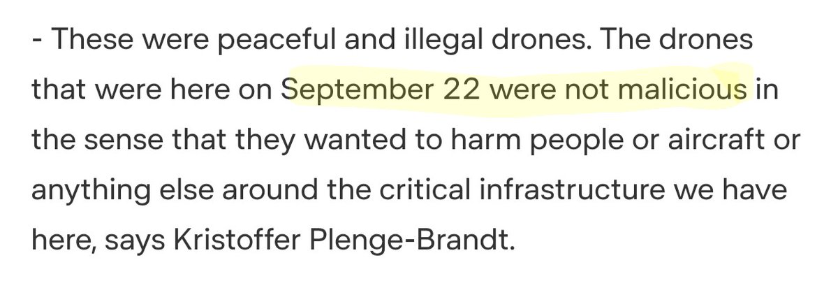 UAVHive's tweet photo. Significant news, Copenhagen Airport while it's sticking to the idea there must have been a drone (airports simply won't accept liability for mistakes) they have now conceded there was no malicious drone, no Russians or whatever.

(Repost due to typo)
1/x https://t.co/puGBQYqYEK