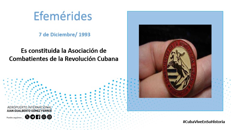 🇨🇺El 7 de diciembre 1993 se funda la Asociación de Combatientes de la Revolución Cubana, en tributo a los valientes que defendieron nuestra soberanía y construyeron un futuro mejor para todos.
#TenemosMemoria
#MatancerosEnVictoria
#aeropuertovra