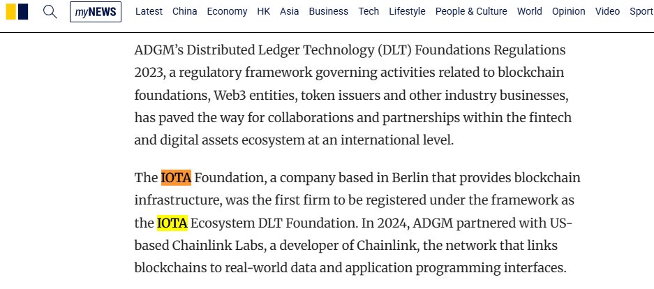 mooniota's tweet image. 🇨🇳🇭🇰South China Morning Post (~35M global readers)  just mentioned $IOTA

In the article Abu Dhabi was painted as "the financial bridge between Asia and the Middle East" and they literally mention IOTA as the first DLT foundation registered under ADGM. 

Big signal. 
Stay with…