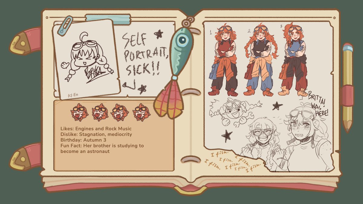 Strayflux_ID's tweet photo. ✨[CHARACTER INTRO] ✨

Britta, the mechanic of Sirena Bay likes to blast rock music when she's working. What kind of rock do you think she listens to? 🤔 Probably mathrock?

One thing is for sure, she likes to leave her signature EVERYWHERE! Take a look at her drawing! ✨ https://t.co/jHKhLmeUvc