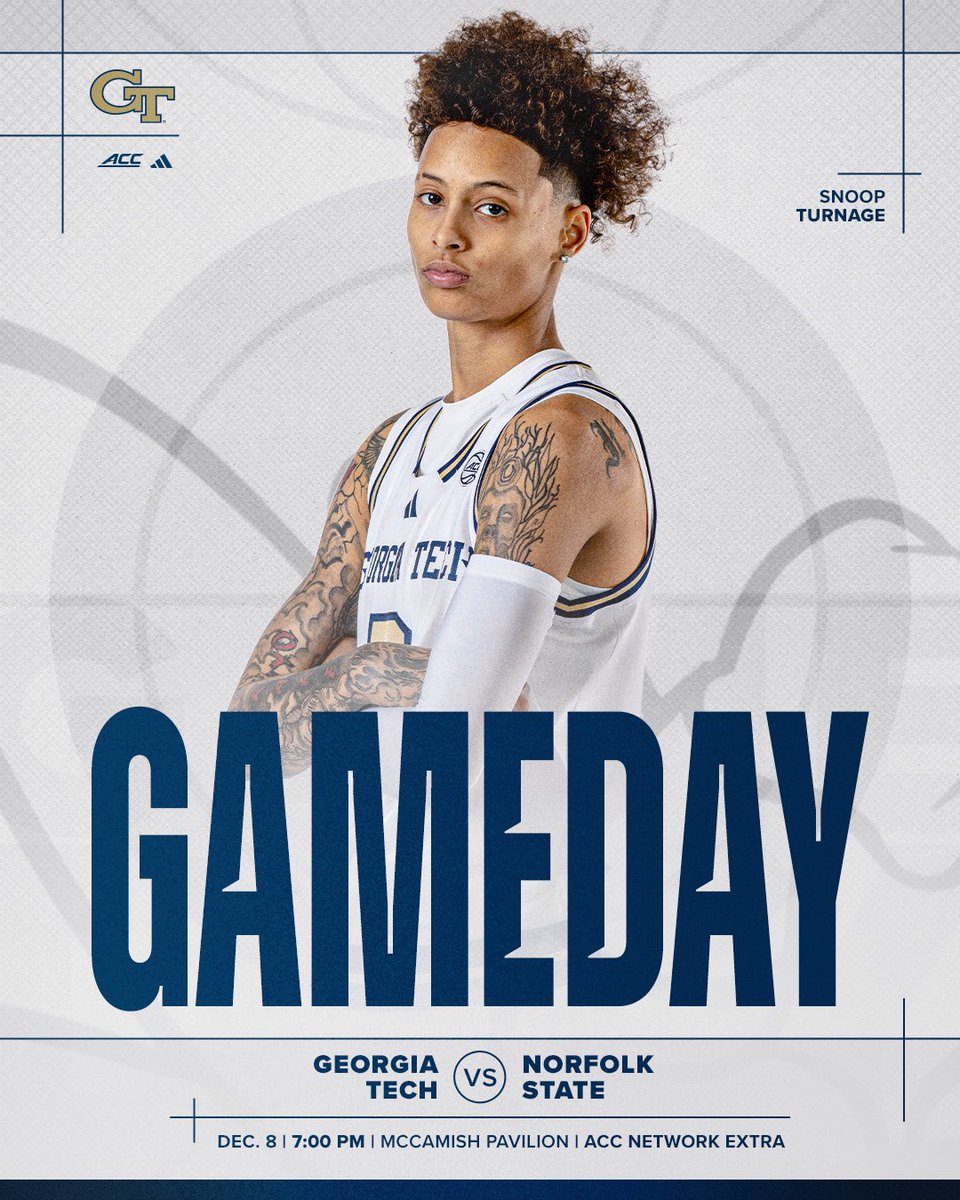 GTWBB's tweet image. GAMEDAY 🗣️

🆚 Norfolk State
⌚️ 7:00 PM
🏟️ McCamish Pavilion 
📺 ACC Network Extra
📊 buzz.gt/WBBLIVE2526

#StingEm🐝