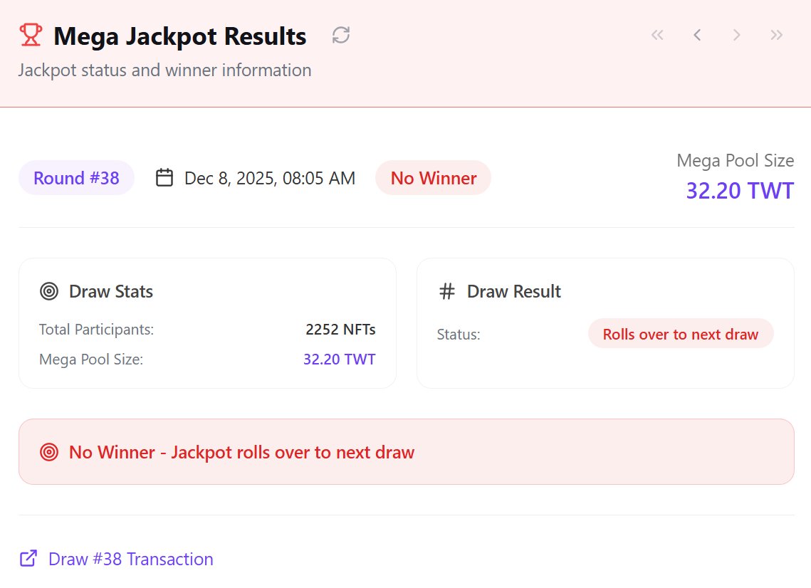 LetterFi's tweet photo. Mega Draw #38:               
- 2252 NFTs to participate             
- no winner for today             
- 32.20 $TWT rolling over for tomorrow's Mega Draw  

#TWT #LetterFi #MegaDraw https://t.co/AwlRi92jvo