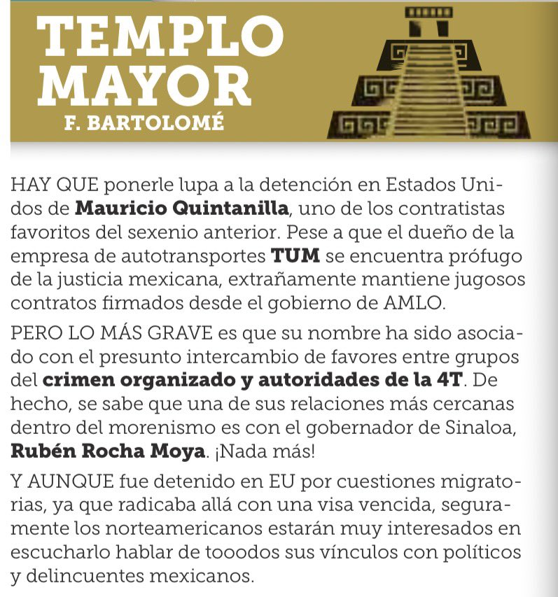 bereaguilarv's tweet image. Hay que poner lupa en la detención de Mauricio Quintanilla en EU, uno de los contratistas favoritos del sexenio anterior. Aunque el dueño de TUM está prófugo en México, extrañamente sigue recibiendo jugosos contratos firmados durante el gobierno de López.