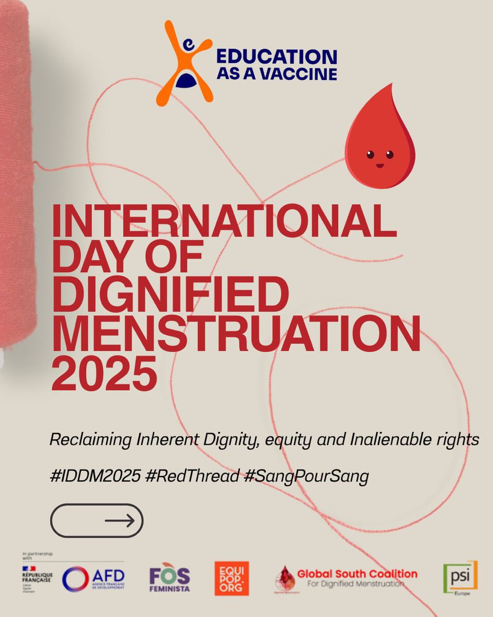 EVA_Nigeria's tweet photo. Menstruation is a basic, natural bodily function.
No one should have to fight for dignity & access to essential products.
On International Day for #DignifiedMenstruation, we demand: Access. Equity. Rights.
Break the silence, end the stigma. #SangPourSang
#RedThread https://t.co/QRxUzKQ5w9