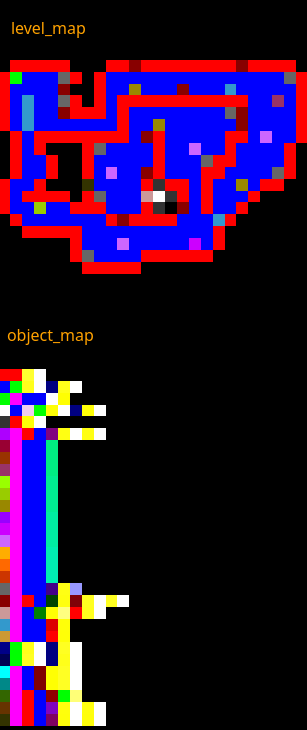 zenithsal's tweet photo. Then drew an obj_map which is another png that uses a messy encoding to describe what each pixel in the level_map means.

It started simple, but digging in I found encodings for animated tiles, door events, probability spawns, etc https://t.co/JQwJ0TxZlg