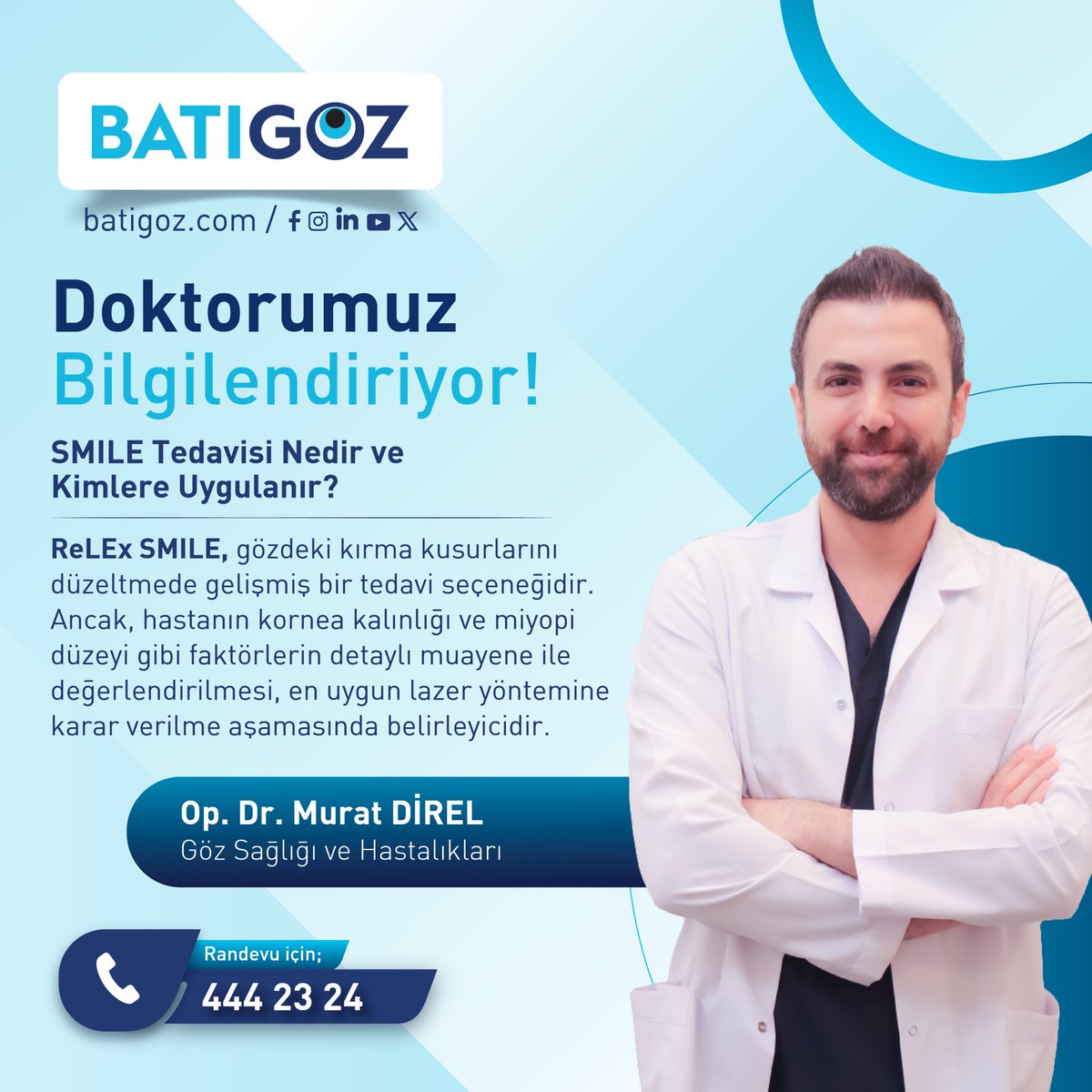 Batigoz's tweet photo. 👁️ ReLEx SMILE miyopinin ve astigmatın düzeltilmesinde kullanılan, minimal invaziv bir lazer tedavi yöntemidir. Korneada flep (kapakçık) oluşturulmaz, bu da onu diğer lazer yöntemlerinden ayırır.
❗️Sayfa içeriği bilgilendirme amaçlıdır.
#ReLExSMILE #LazerTedavisi #GözSağlığı https://t.co/02hYUwSBHh