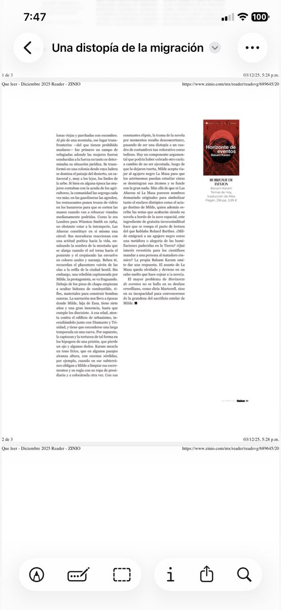 Comparto mi más reciente colaboración en la revista Qué leer de España, una reseña crítica sobre Horizonte de eventos, novela distópica de la escritora kurda Balsam Karam.