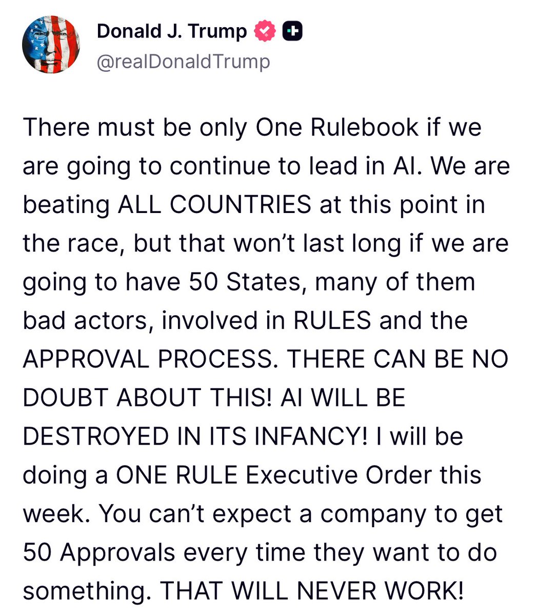 LuxAlgo's tweet image. Trump says nationwide rules and approval processes for AI industry are coming via executive order this week.