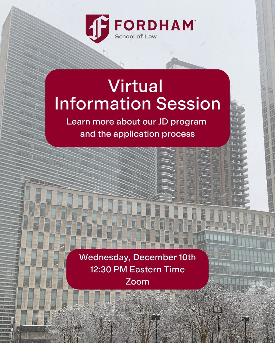 Get to know Fordham Law! Join us Wednesday, Dec. 10 at 12:30 PM for an overview of the JD program with Kate Cunningham and a Q&amp;A on the application process. Register via the link in our bio. #FordhamLaw #NYC #LawSchool #FutureFordhamLawyers