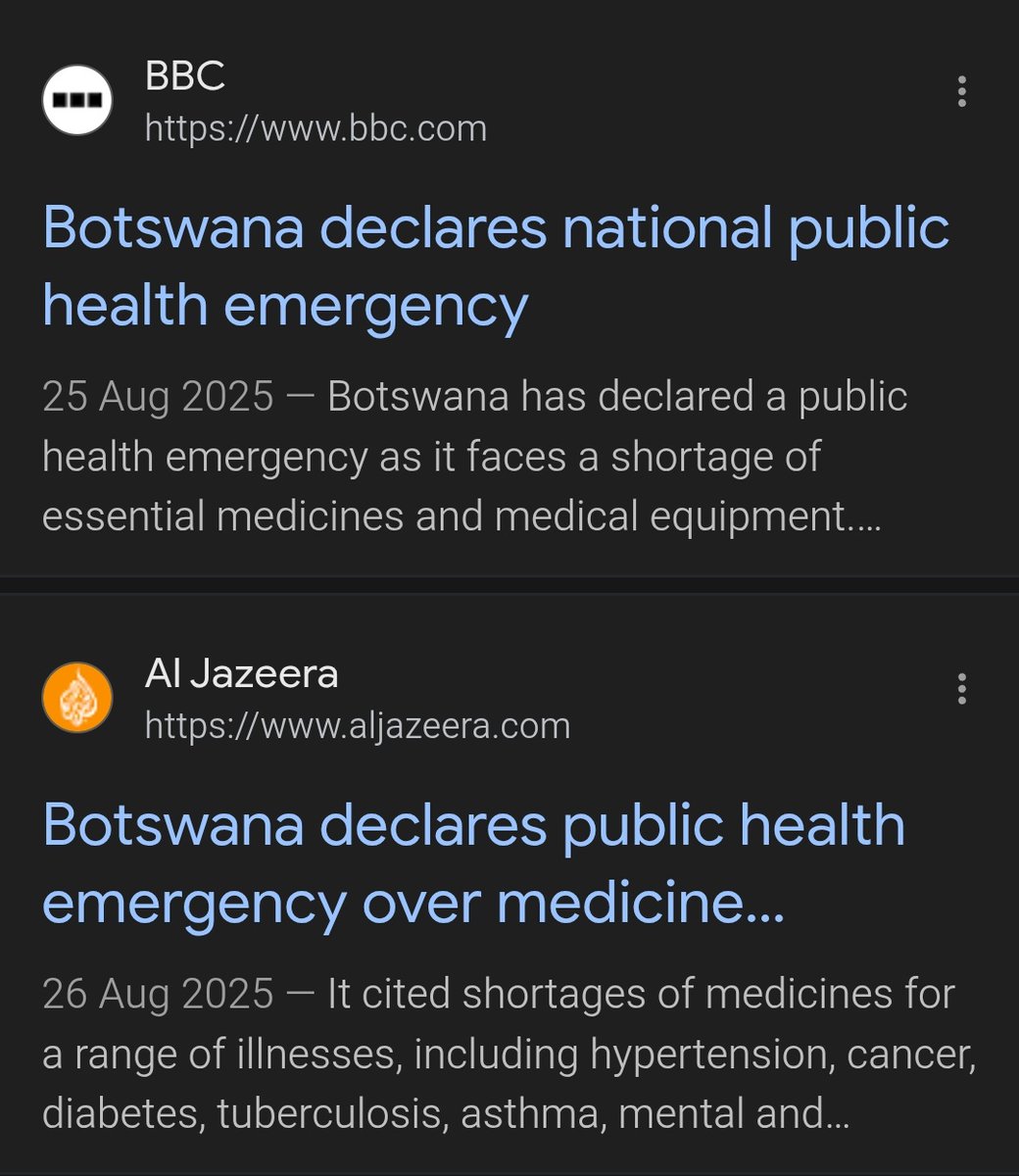 Botswana will be benchmarking in Kenya very soon on how to fund healthcare now that daddy Trump ended the freebies.
aljazeera.com/news/2025/8/26…