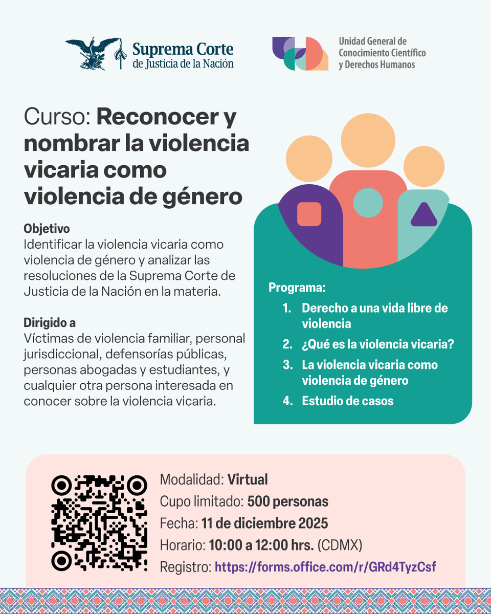 ddhh_scjn's tweet photo. ⚠️ ¿Sabes qué es la violencia vicaria? Infórmate o fortalece tus conocimientos en el curso sobre como reconocerla y nombrarla como violencia de género, regístrate: https://t.co/8VuiWMwHXI

#ViolenciaVicaria #DDHH #UGCCDH https://t.co/2jQp9W5HZL