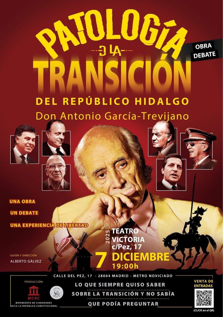 <a href="/JaviSantamarta/">Javier Santamarta del Pozo</a> España nunca ha conocido la democracia.

Le recomiendo que asista a esta obra de teatro y a su posterior tertulia, y pregunte lo que desee a los tertulianos: le sacaran de su error, aunque le duela la verdad. Habrá más representaciones.
Ayer participé en la tertulia. 
⬇️