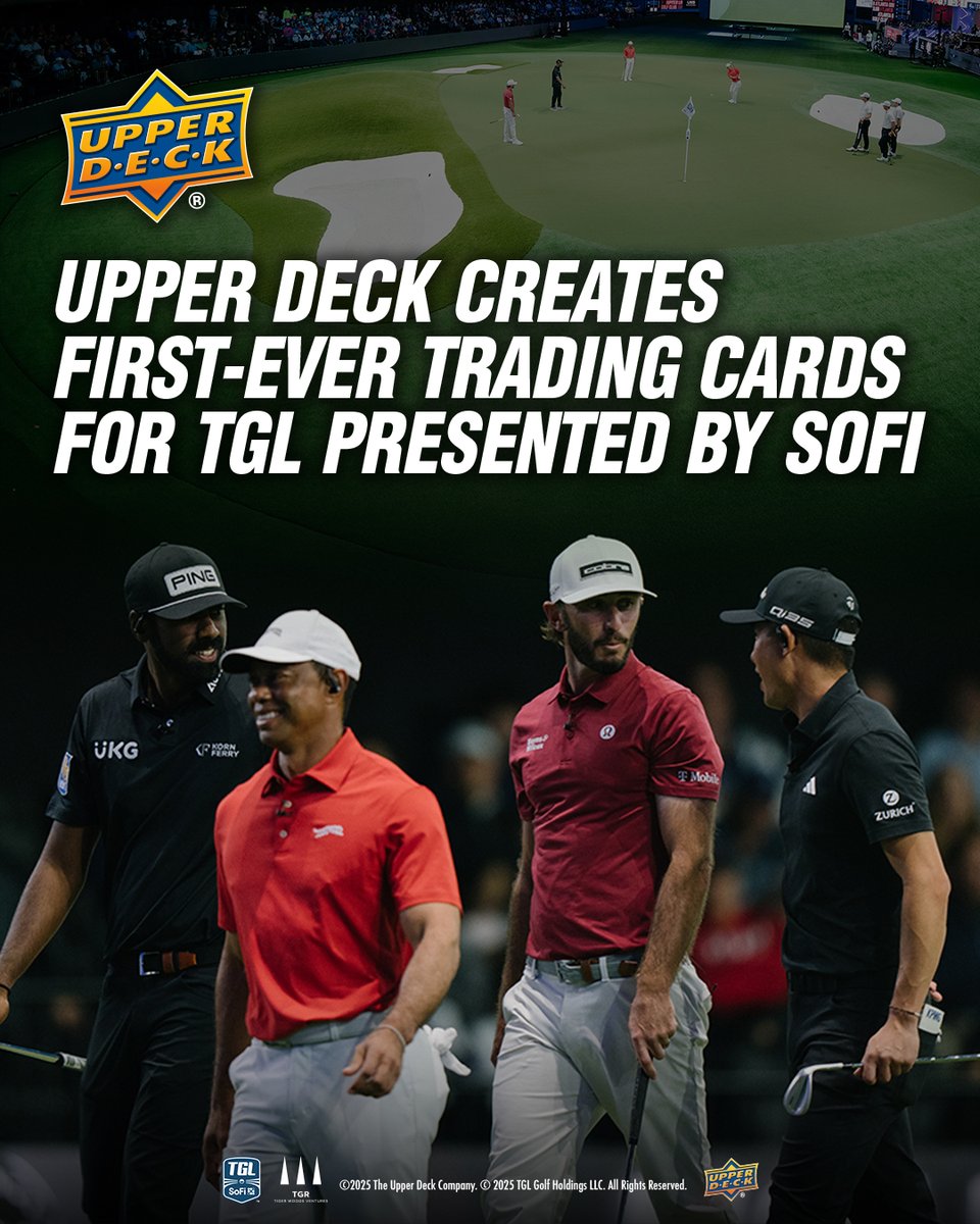 UpperDeckSports's tweet photo. Upper Deck is collaborating with @TGL to introduce the league’s first trading cards, available now exclusively on e-Pack. 
The exclusive license agreement will provide fans even more ways to enjoy the action and connect with their favorite golfers through Upper Deck collectibles.

Add them to your collection now 👉 https://t.co/V7cGAzKMWO
