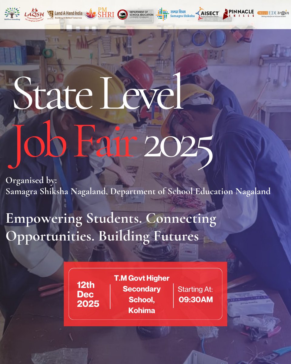 SamagraNagaland's tweet image. The State Level Job Fair is finally here! The initiative aims to empower futures and connect VE students of Nagaland with opportunities. Building skills, shaping careers! #SkillEducation #JobFair2025 #Empowerment #SamagraShiksha #Nagaland #FutureReady