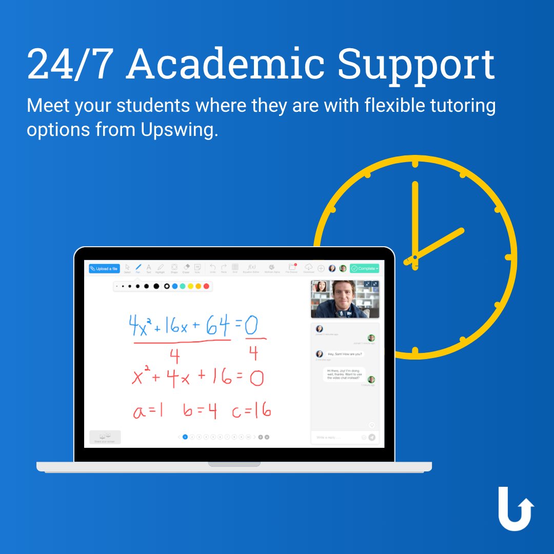 Students work, parent, and study on their own time.
 Upswing offers 24/7 tutoring with immediate sessions — whenever they need it.
Support that fits their schedule. 🔗 hubs.ly/Q03VRqNV0
#Upswing #HigherEd #Tutoring