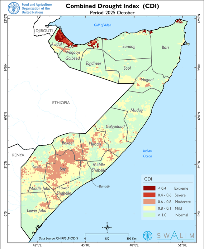 FAOSomalia's tweet photo. #Somalia is facing a worsening #drought: failed Deyr rains, water shortages, livestock losses &amp; rising displacement. #SWALIM &amp; #FSNAU warn that without urgent, coordinated action now, millions risk severe food insecurity as the Jilaal dry season begins.

👉🏽https://t.co/Vq7oKhjakd https://t.co/z4wmOof7Vh