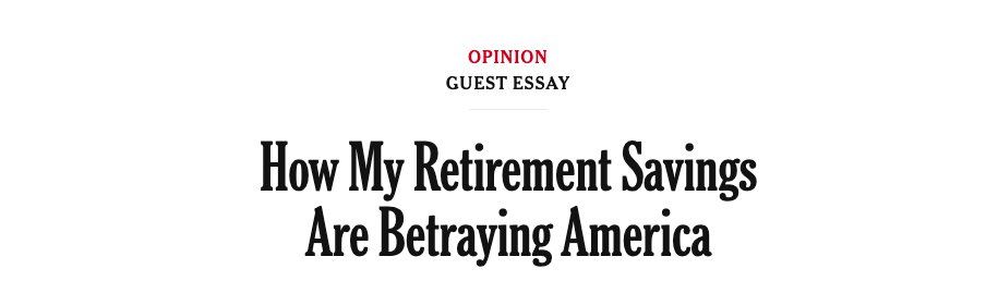 saving for retirement is incredibly hard and complex. asking households to analyze the geopolitical implications of each of their investments is not going to help. the big problem is not that retail investors overinvest in foreign securities. it's the opposite.
