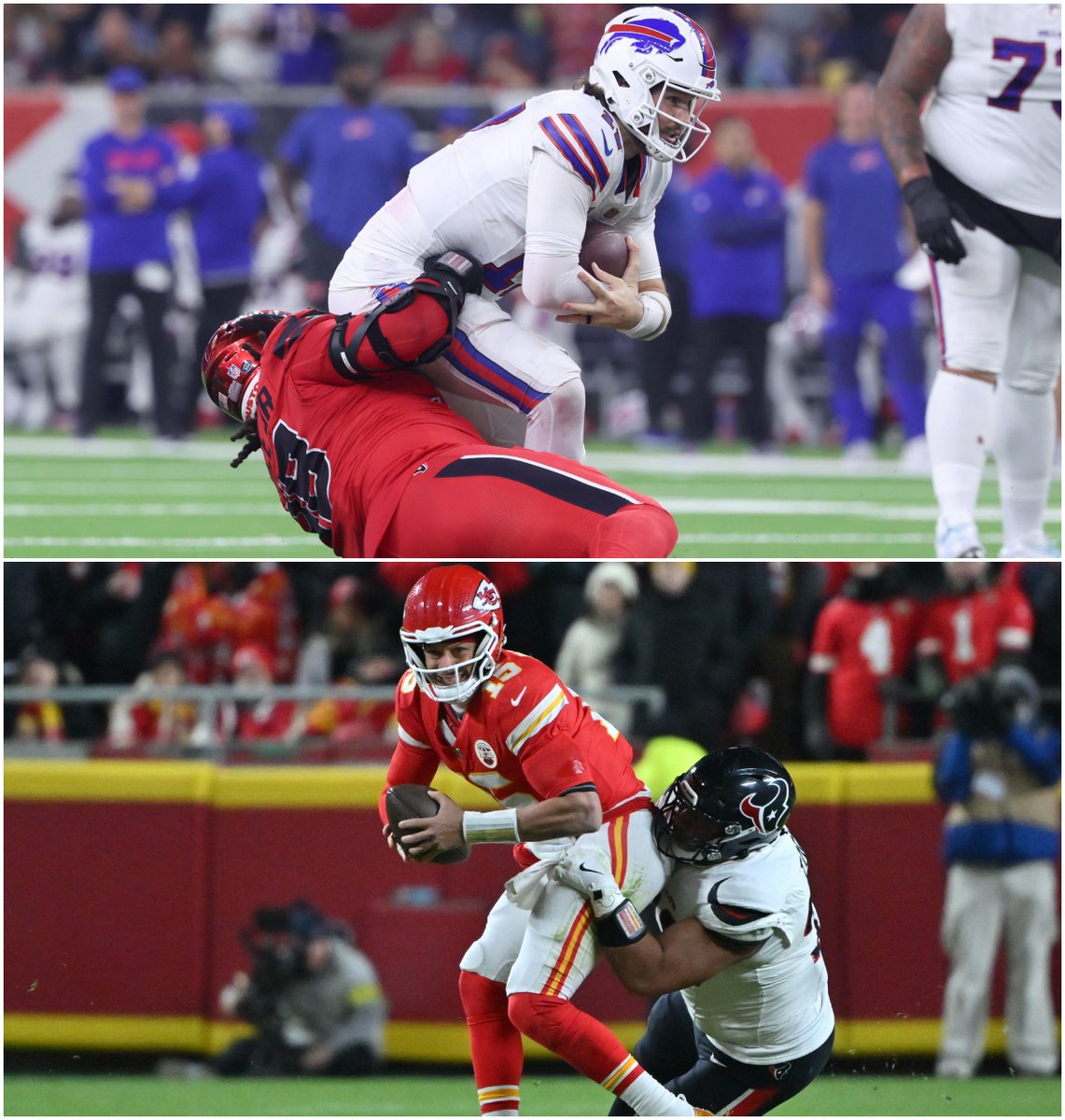 MySportsUpdate's tweet image. Josh Allen and Patrick Mahomes combined vs. the Texans:

 • 38/67
 • 413 passing yards
 • 0 TDs
 • 5 INTs
 • 44.0 passer rating

Houston's defense is ELITE.