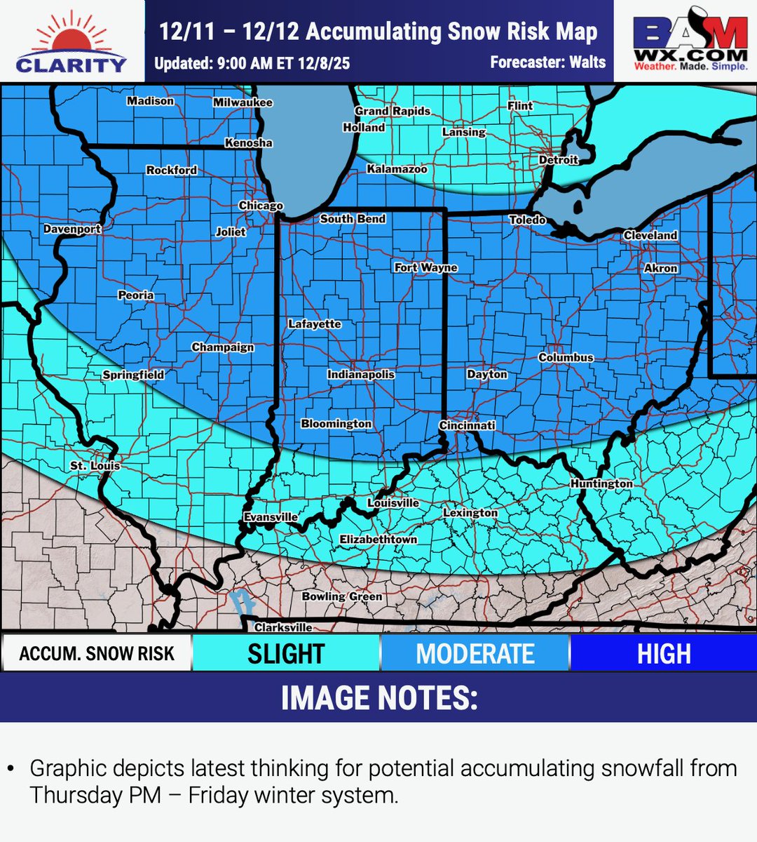 bam_weather's tweet image. We are watching for the potential for accumulating snowfall Fri into Saturday of this weekend across the Midwest /Ohio valley. 

Client live update will come today ~2pm EST so be sure to check your Clarity notifications for the link! 

Sign up to access: claritywx.com/sign-up