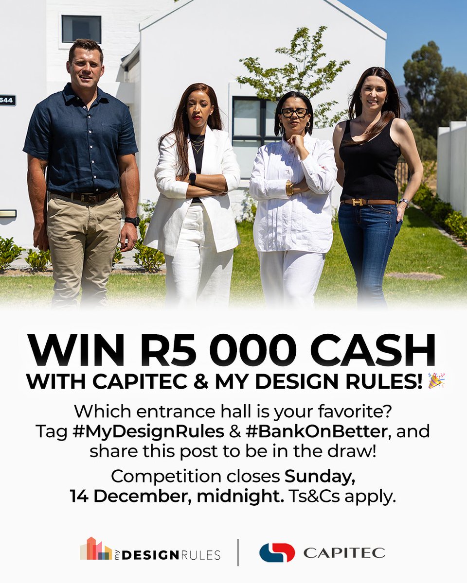 Win R5 000 cash courtesy of <a href="/CapitecBankSA/">Capitec</a> and My Design Rules! Just answer:

Which Entrance Hall do you love the most?
Tag #MyDesignRules and #BankOnBetter, and share this post to be in the draw!

Competition closes Sunday, 14 December at midnight.
Ts&amp;Cs apply.