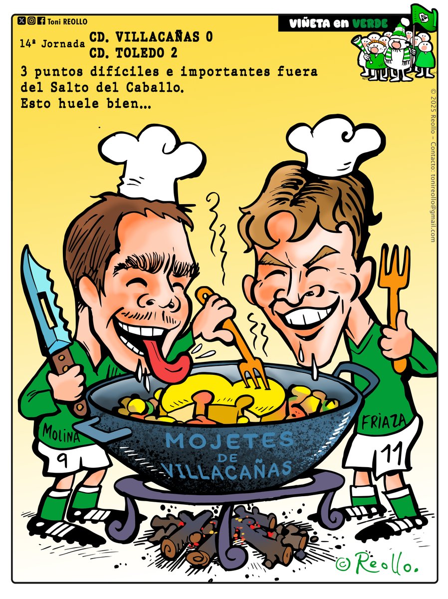 Huele bien...
🟢Viñeta en Verde 🟢 
#cdtoledo #villacañas #hambre #mojetes #molina #friaza #toledo #futbol #humor #ToniReollo #Reollo