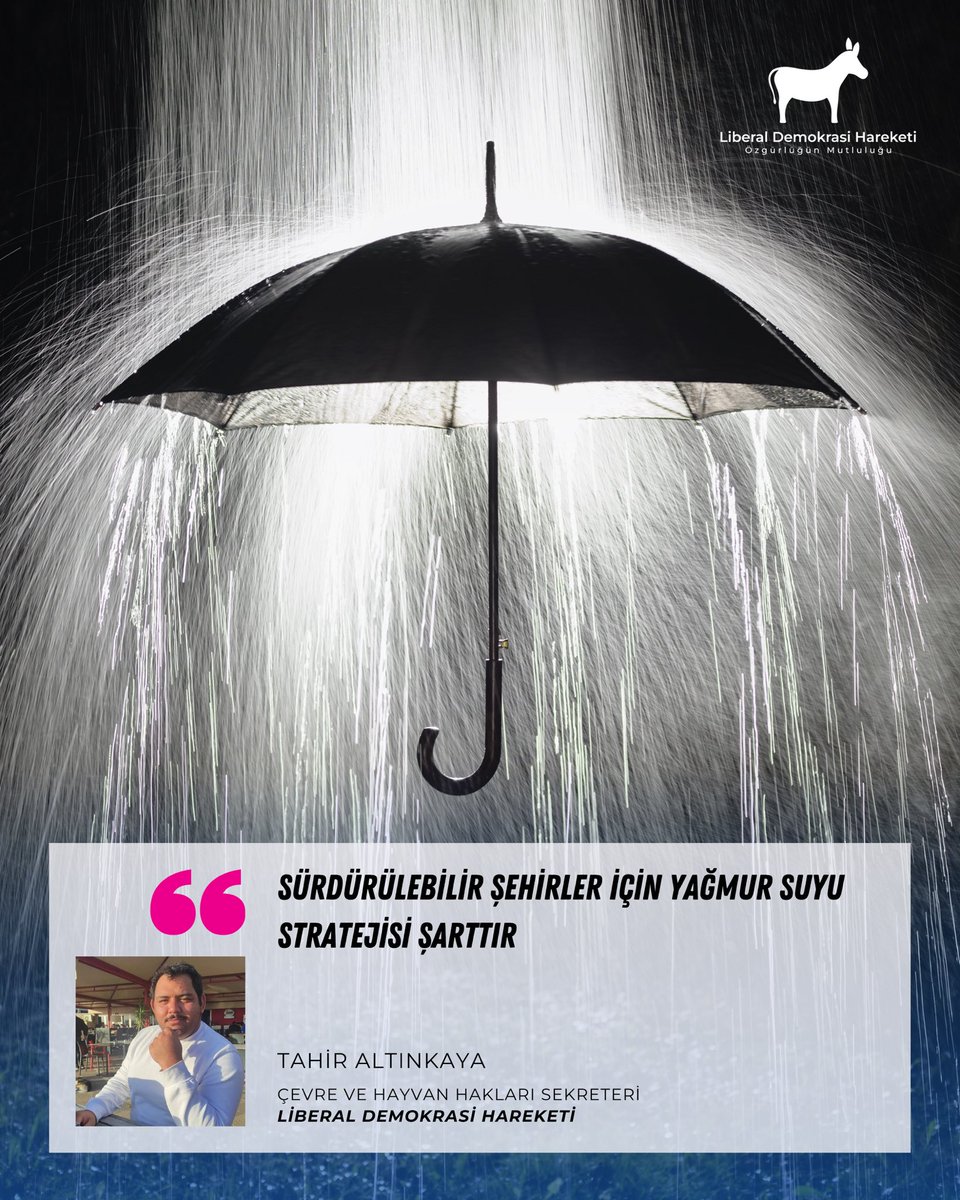 Liberal Demokrasi Hareketi Çevre ve Hayvan Hakları Sekreteri Tahir Altınkaya: 

Ülkemizi etkisi altına alan sağanak yağmurlar, yıllardır ötelenen altyapı sorunlarını yeniden görünür kıldı. Kısa sürede oluşan su birikintileri trafiği durma noktasına getirirken, bazı bölgelerde