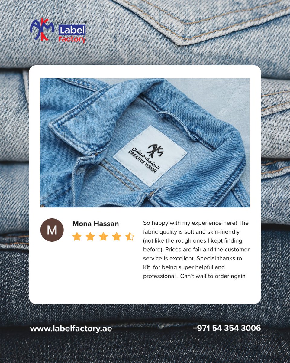 creativ43583649's tweet image. Your trust inspires us! ⭐️
Thank you, Mona, for the wonderful review and for choosing our premium labels.
 #LabelFactory #CustomerReview #HappyClient #PremiumLabels #QualityFabric #SkinFriendlyLabels #BrandLabels #DubaiBusiness #UAEProducts