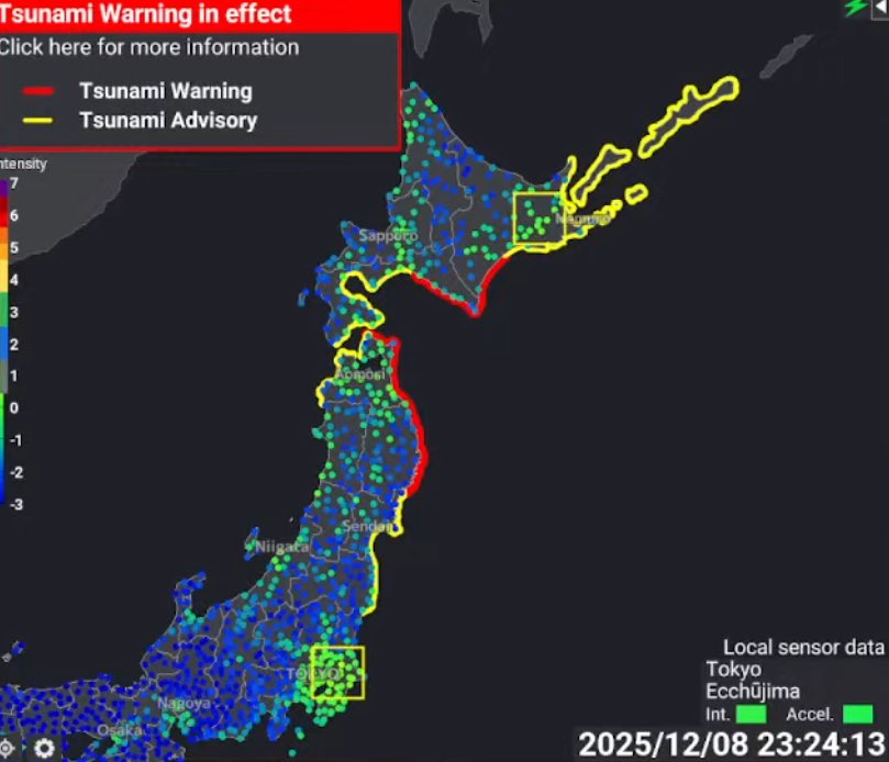 Girode_Noticias's tweet photo. 🚨BREAKING | Avisos de tsunami emitidos para o norte do Japão, terremoto com magnitude preliminar 7,6 detectado. https://t.co/q5W7YmjCCi