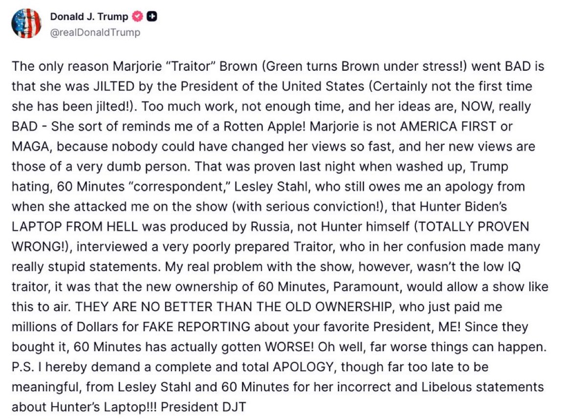 BREAKING: 🚨 🇺🇸 🇮🇱 TRUMP CONFIRMS PARAMOUNT IS NOW A ZIONIST PROPAGANDA ORGANISATION 

Trump expressed shock that Paramount’s new owner, Jewish-Israeli-Zionist David Ellison would let MTG’s 60 Minutes interview air. 

Trump serves Israel, he gave them TikTok &amp; Paramount and is