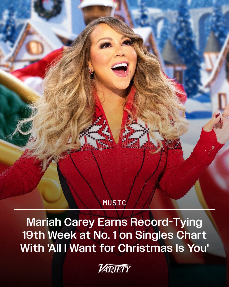 Mariah Carey has lodged a record-tying 19th week at No. 1 on the