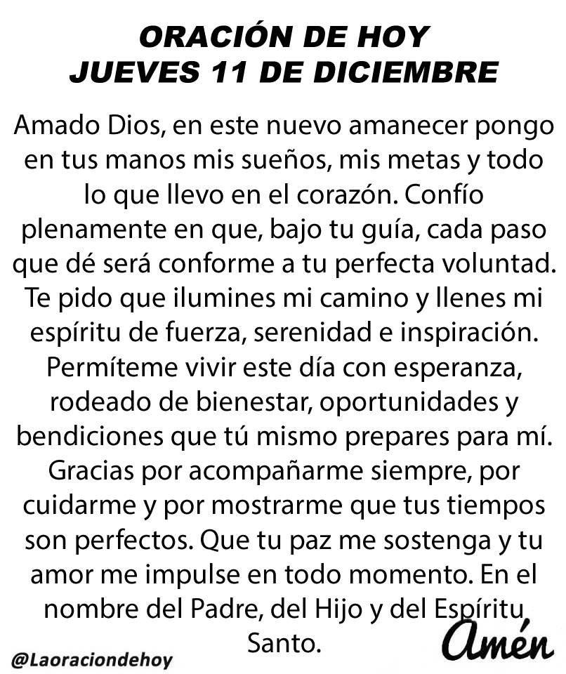 laoraciondehoy's tweet image. Oración diaria para hoy jueves 11 de diciembre de 2025.