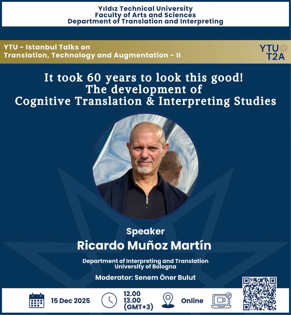 📢“YTU-Istanbul Talks on Translation, Technology, Augmentation” başlıklı etkinliklerimizin ikincisinde Prof. Dr. Ricardo Muñoz Martín'in konuşmasını (15 Aralık 2025, 12.00-13.00) dinlemeye davetlisiniz! 💫 
<a href="/YildizEdu/">Yıldız Teknik Üniversitesi</a> <a href="/YtuFedFkl/">YTÜ Fen-Edebiyat Fakültesi</a> 
Katılım için: yildiz-edu-tr.zoom.us/j/97533727253?…