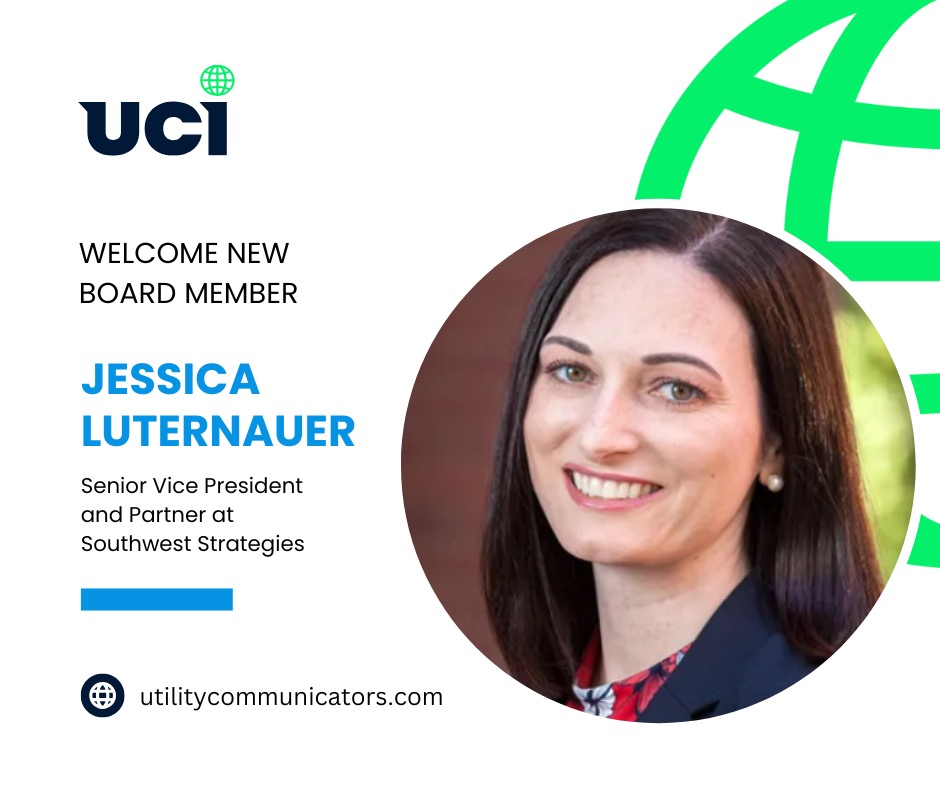 Join us in welcoming Jessica Luternauer to the UCI board (replacing Melissa Cameron). She's is an award-winning PR &amp; public affairs pro w/18+ years of experience &amp; a strong track record of developing &amp; implementing successful communications programs for SDG&amp;E &amp; other utilities.