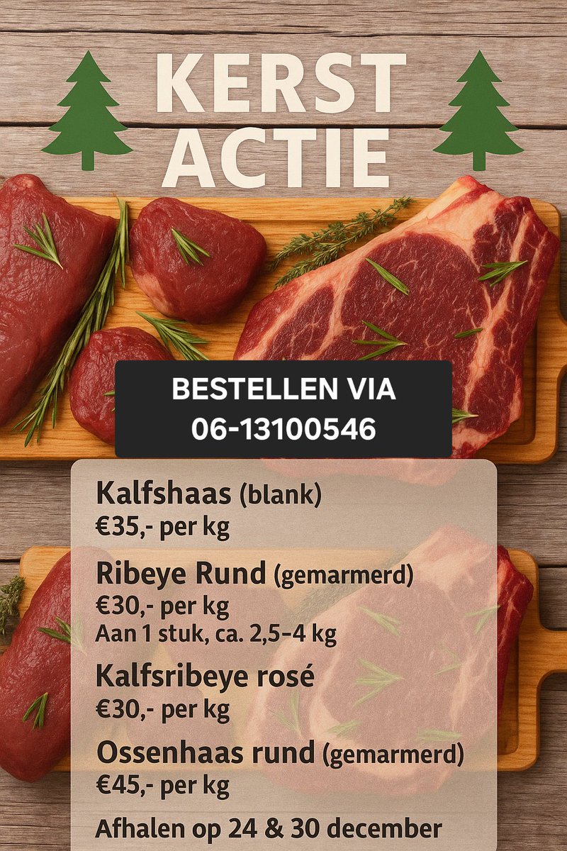 Op zoek naar een lekker stukje vlees met kerst en oud &amp; nieuw? 

Bestellen maar!🥩