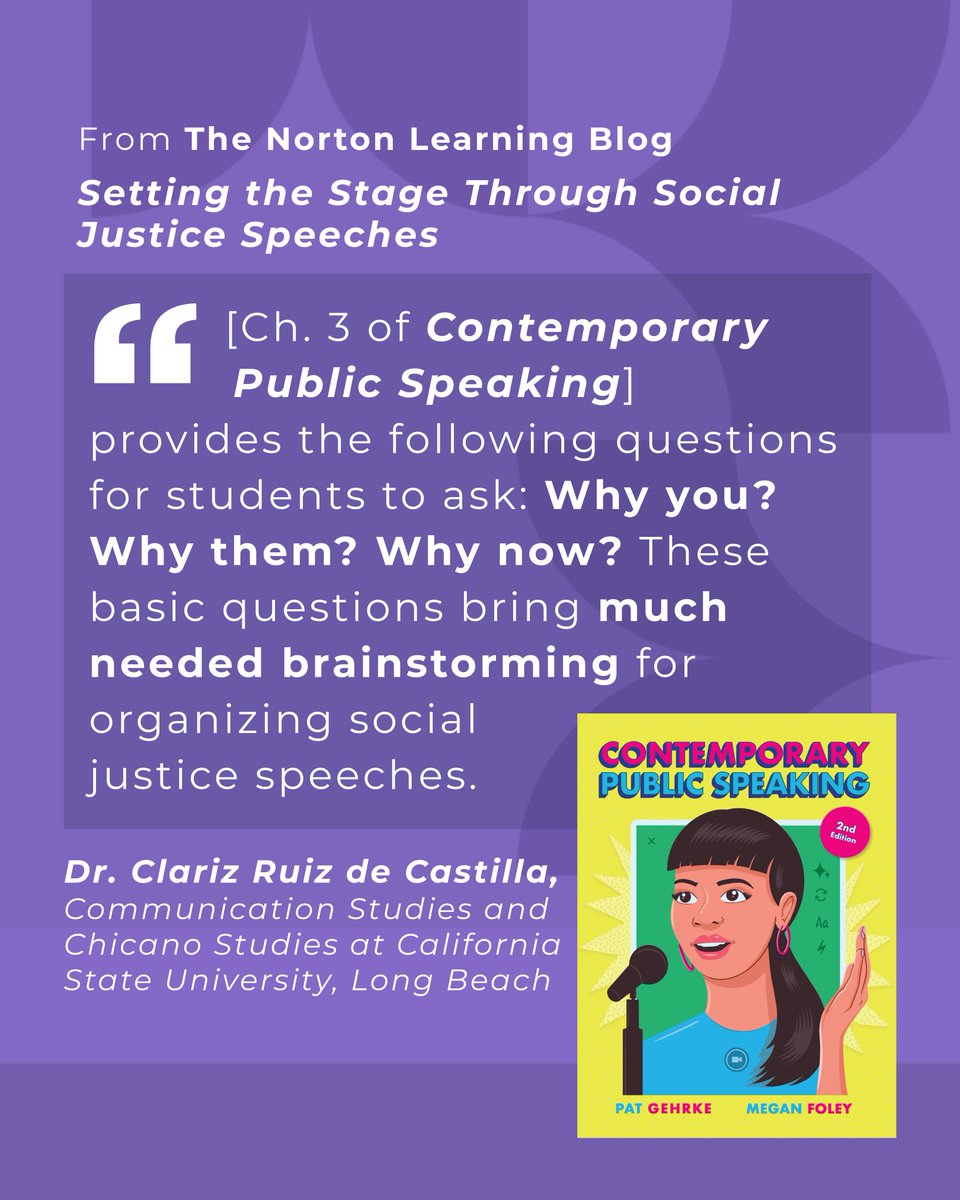 WWN_Comm's tweet photo. NEW on the Norton Learning Blog: Dr. Clariza Ruiz de Castilla discusses how she uses Contemporary Public Speaking to bolster students' social justice communications skills. Read more here: https://t.co/Uz1t5s5jnH https://t.co/fhmp1UFXfh