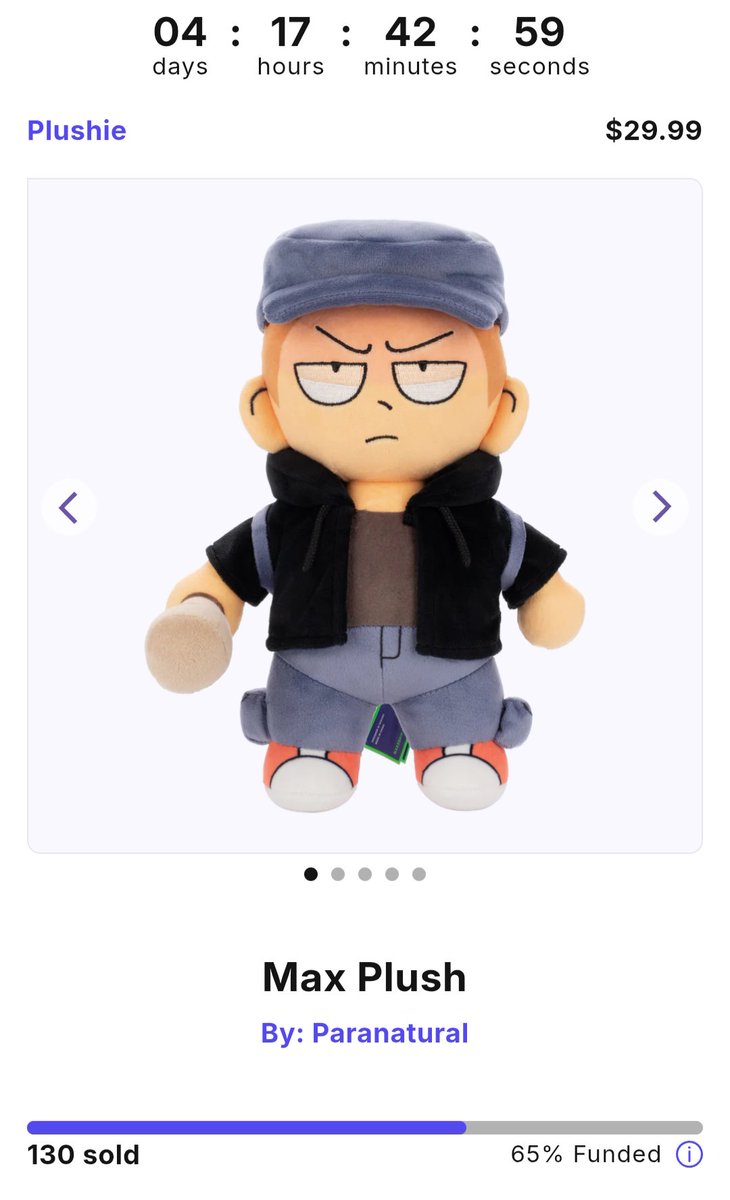 paranaturalzack's tweet image. 4 days left! 130 sold of the 200 goal! Get yourself a 🧲MAX PLUSH🧢 while you can!! makeship.com/products/max-p…