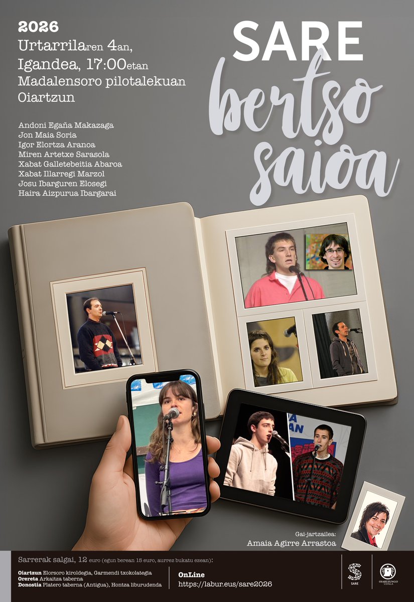 sare_herritarra's tweet photo. #Etxera bertso saioa, urtarrilaren 4ean Oiartzunen 

🗣 BERTSOLARIAK:
Andoni Egaña
Jon Maia 
Igor Elortza 
Miren Artetxe 
Xabat Galletebeitia 
Xabat Illarregi 
Josu Ibarguren 
Haira Aizpurua 

Gai-jartzailea: Amaia Agirre 

🎟 Sarrerak12€+gastuak: https://t.co/Cqy9C8fWHm https://t.co/LLgZrTh1IW