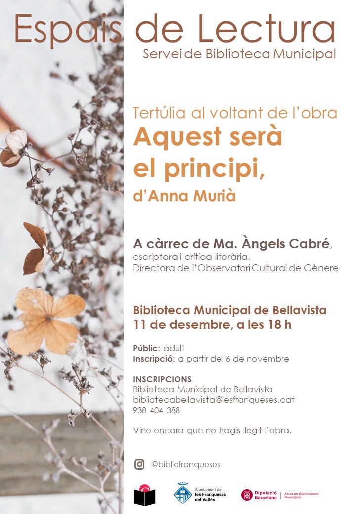 Aquest dijous a la Biblioteca de Bellavista <a href="/lesfranqueses/">Ajuntament de les Franqueses</a> parlarem d'Anna Murià amb M. Àngels Cabré😜