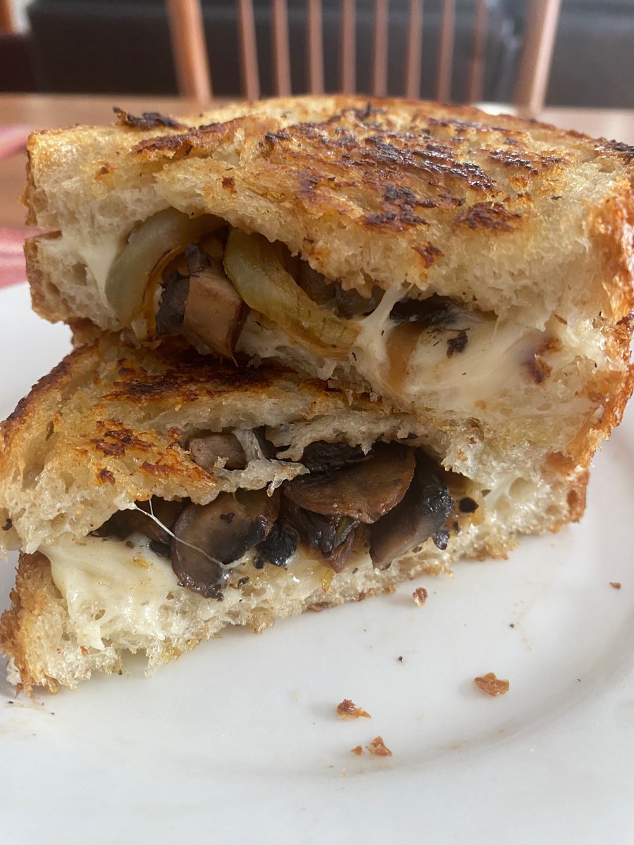 GreyCountyGal's tweet photo. Possibly the best grilled cheese I’ve ever made: Swiss, onion and portobella mushroom on bakery sourdough. Yum! https://t.co/Xt7nh528m2