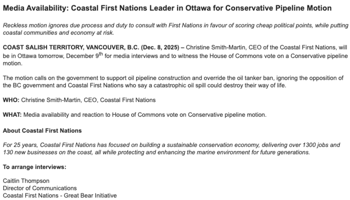 Here's an open challenge to the Parliamentary Press Gallery who will be covering the CEO of Coastal First Nations appearing in Ottawa.
Ask them what rights and title they hold to any of the land in question.
Ask them about American funding.