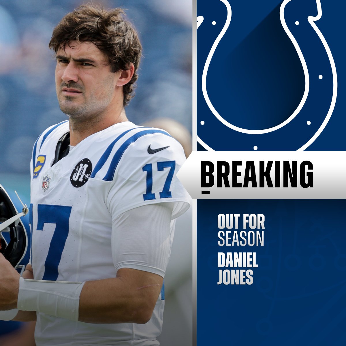 Colts QB Daniel Jones is out for the remainder of the season with a torn Achilles.