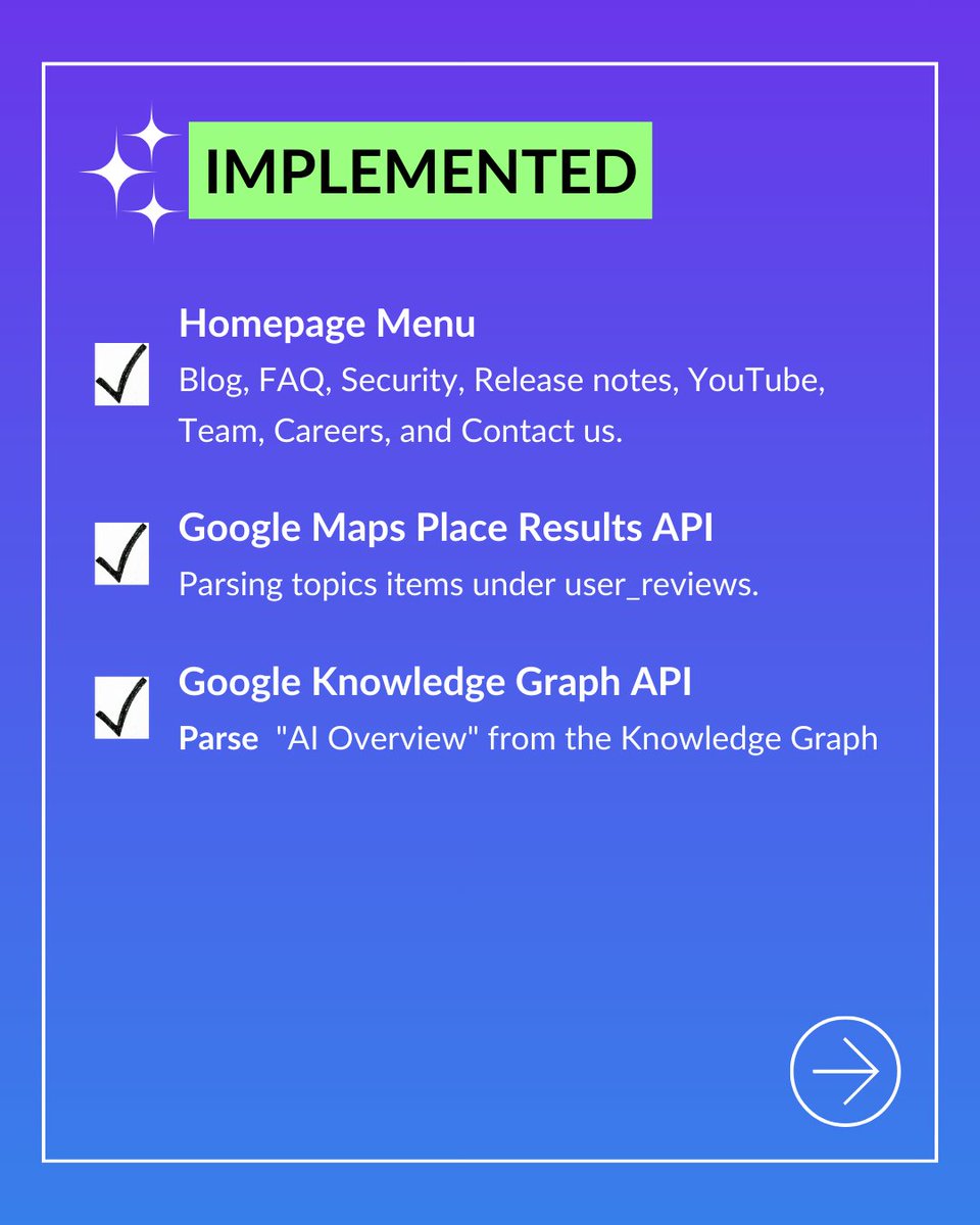serpapi's tweet image. 🚀 Weekly Updates (Dec 1- Dec 7)

Updates to the homepage menu, Google Maps Place Results API, Google Knowledge Graph API, and many more!

For more details, review our weekly changelog blog post:
serpapi.com/blog/serpapi-w…

Check out the full list of updates in the link below 👇…