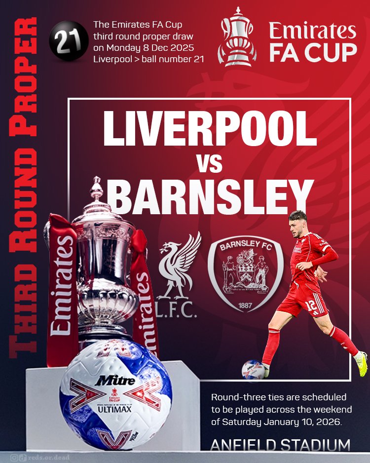 matiaskris's tweet image. The Reds begin their journey in this season's edition by taking on the League One side at Anfield next month. 🤘 #FAcup #LFC #3rdRound #YNWA #RedsOrDead #DiogoForever #JFT97