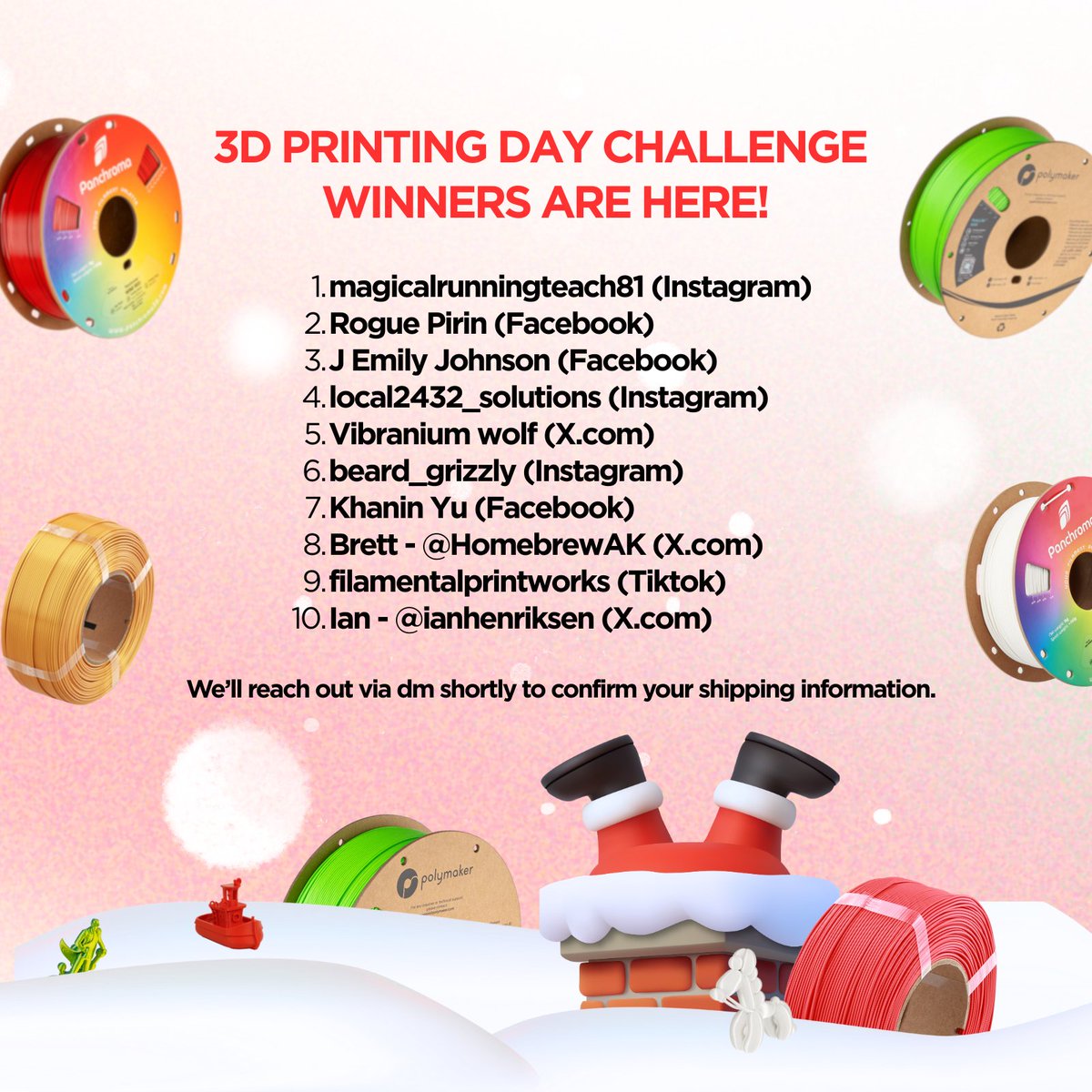 🎉 OUR 3D PRINTING DAY WINNERS ARE HERE! 🎉 Thank you to everyone who  shared their epic Polymaker spool stacks for #Polymaker3DPDay. You  absolutely kicked off the season with style, color, and, image size:1200x1200