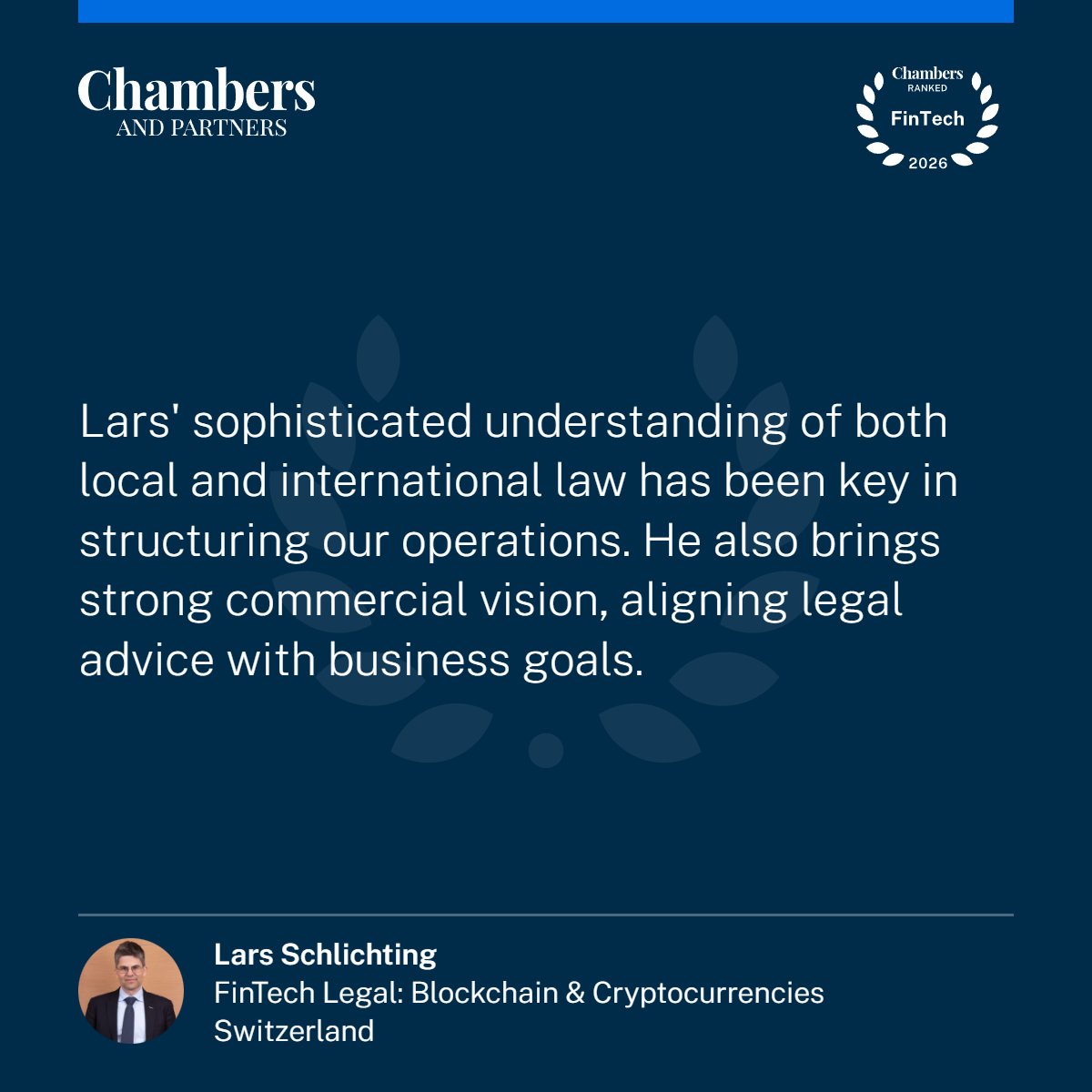 Celebrating a milestone with Chambers and Partners

I am honored to be recognized by Chambers and Partners in the FinTech Legal category.
My sincere thanks go to our clients and to the exceptional team at Lexify, whose expertise and commitment make every accomplishment possible.